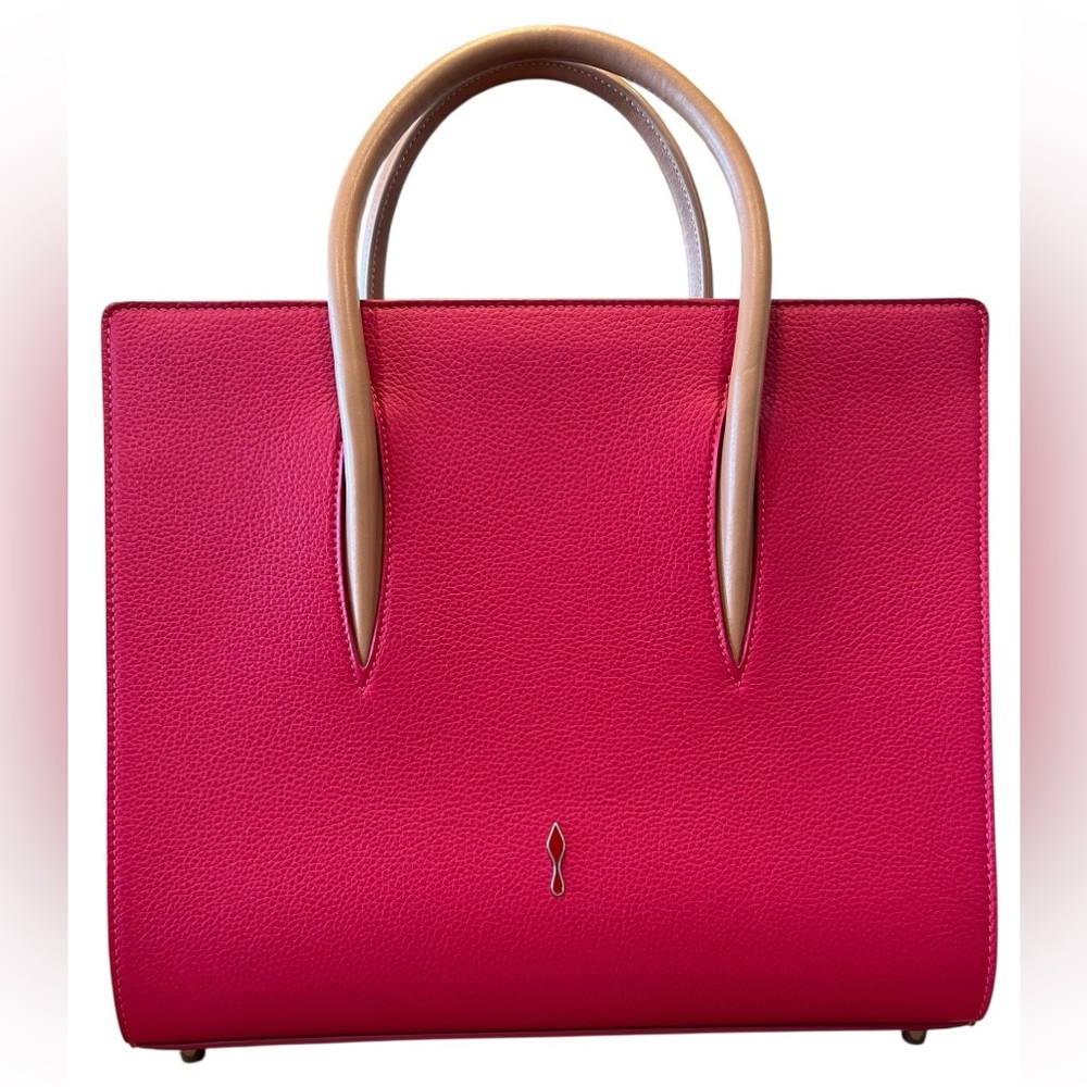 Christian Louboutin Paloma Pink Red Leather Satchel with Tan Handles - Picture 3 of 13